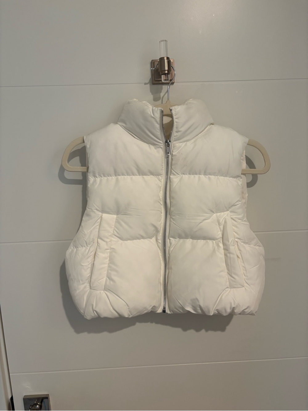 Altar'd State Cream Puffer Vest with High Collar